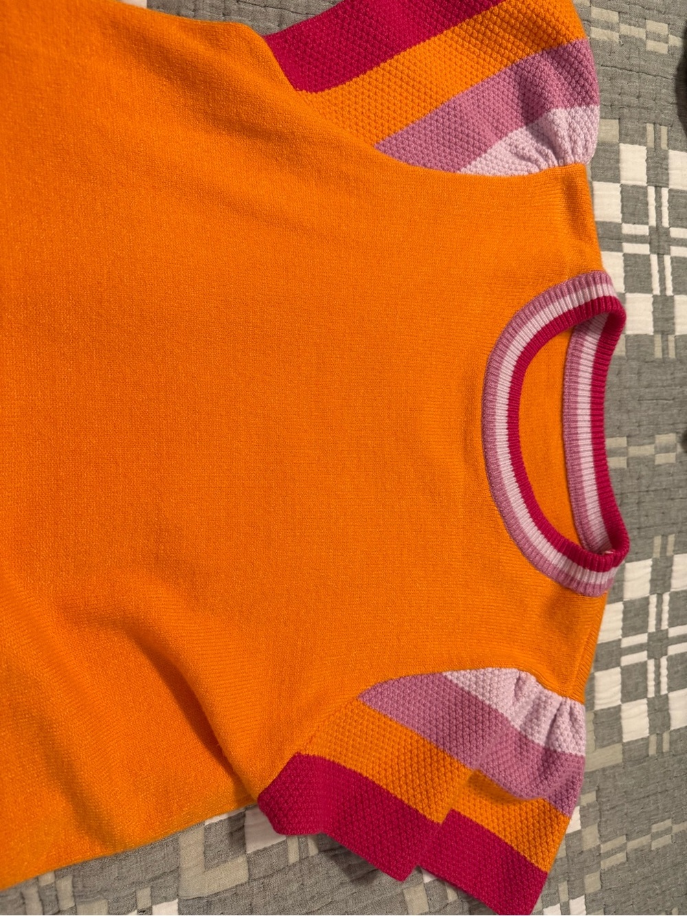 Women’s Orange Knit Top with Pink & Magenta Stripe Sleeves